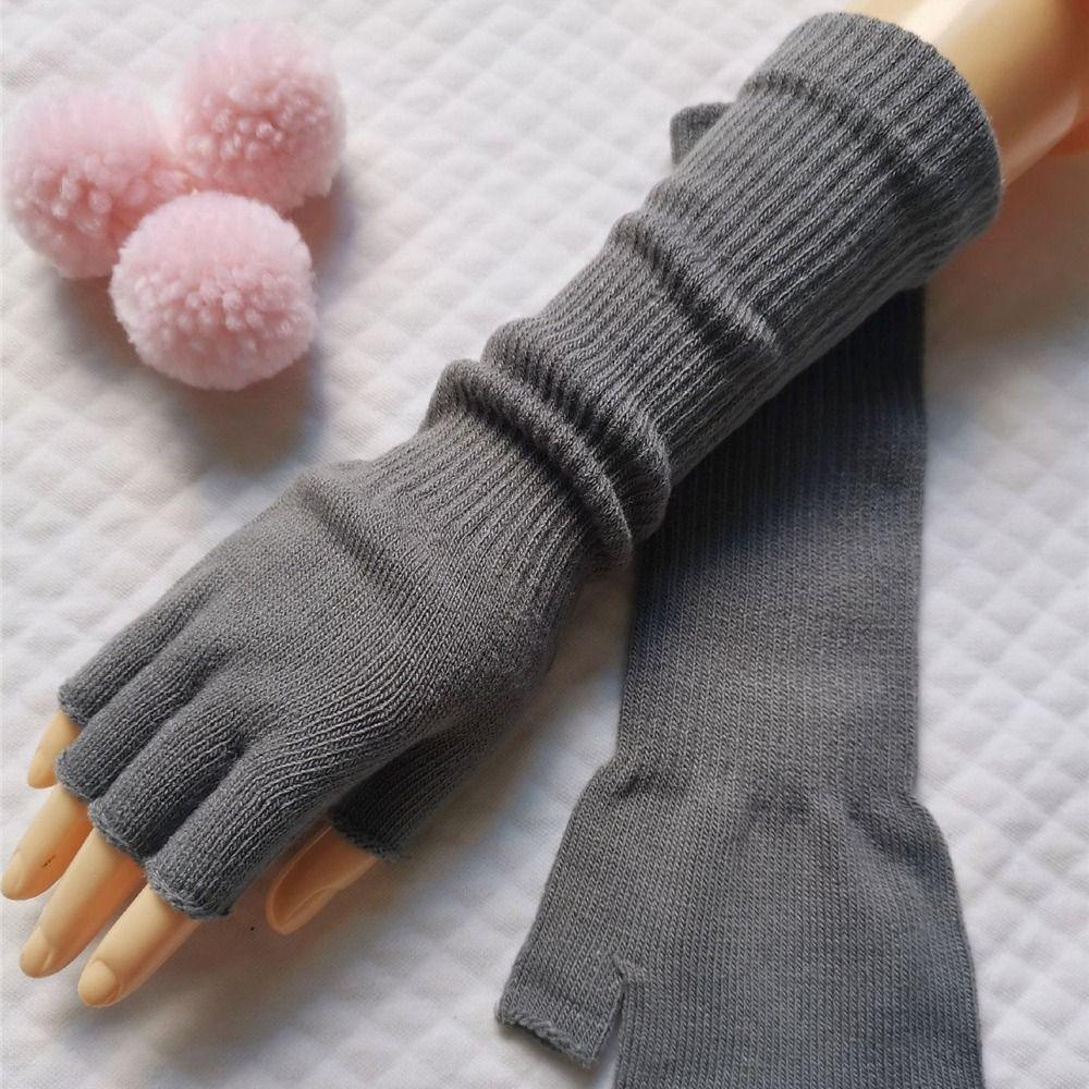 Autumn Winter Warm Knitted Half Finger Gloves Elbow Long Arm Warmers Work Gloves