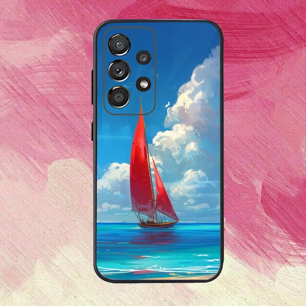 Sailing S-Ship Boat Phone Case For Samsung S25,S24,S21,S22,S23,S30,Ultra,S20,Plus,Fe,Lite,Note,10,9,5G Black Cover