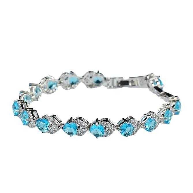 Brilliant Light Blue Cubic Zirconia Bracelets Silver Color Fashion CZ Tennis Bracelet for Women Engagement Party Jewelry Gifts