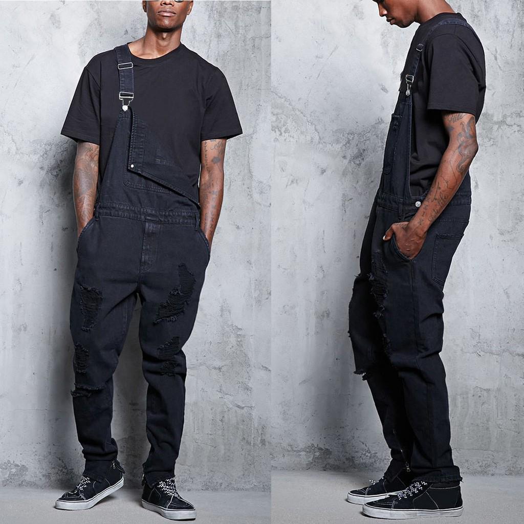 Мужские карманные джинсы Комбинезон Уличная одежда Брюки на подтяжках