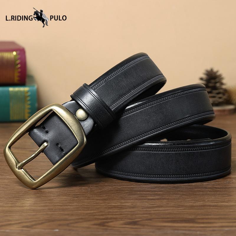 Мужской ретро кожаный ремень с пряжкой-штифтом из натуральной кожи и из коровьей кожи высшего слоя, модный корейский стиль, медная пряжка, брючный ремень