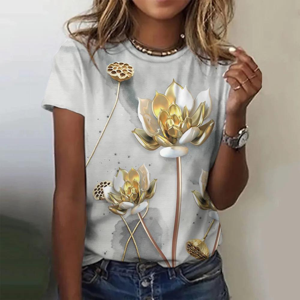 Летний топ с круглым вырезом, 3D-принтом ангела и цветочным узором, модная повседневная женская футболка с коротким рукавом