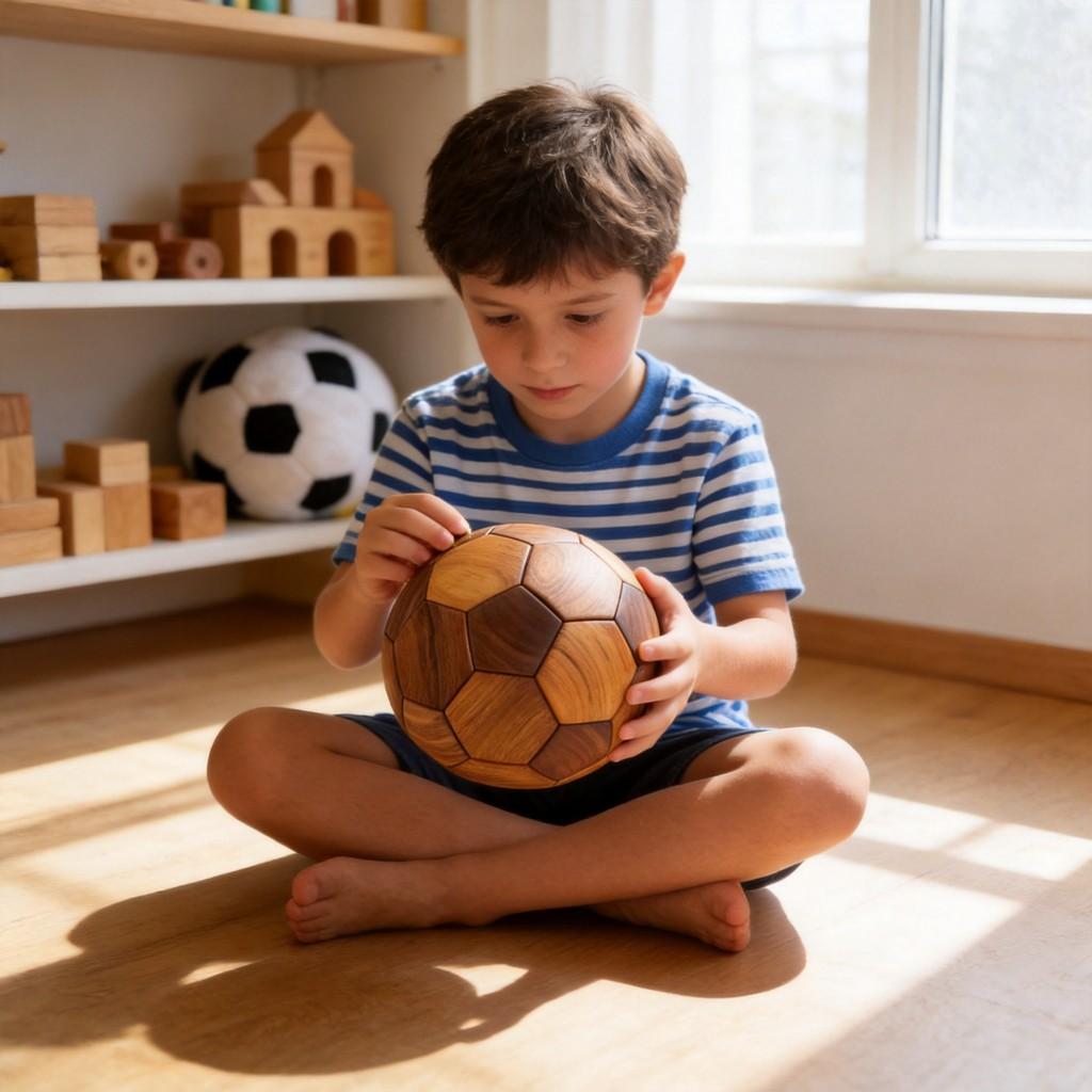 Teak Wood Soccer Decor With Traditional Joinery For Childrens Room And Gift