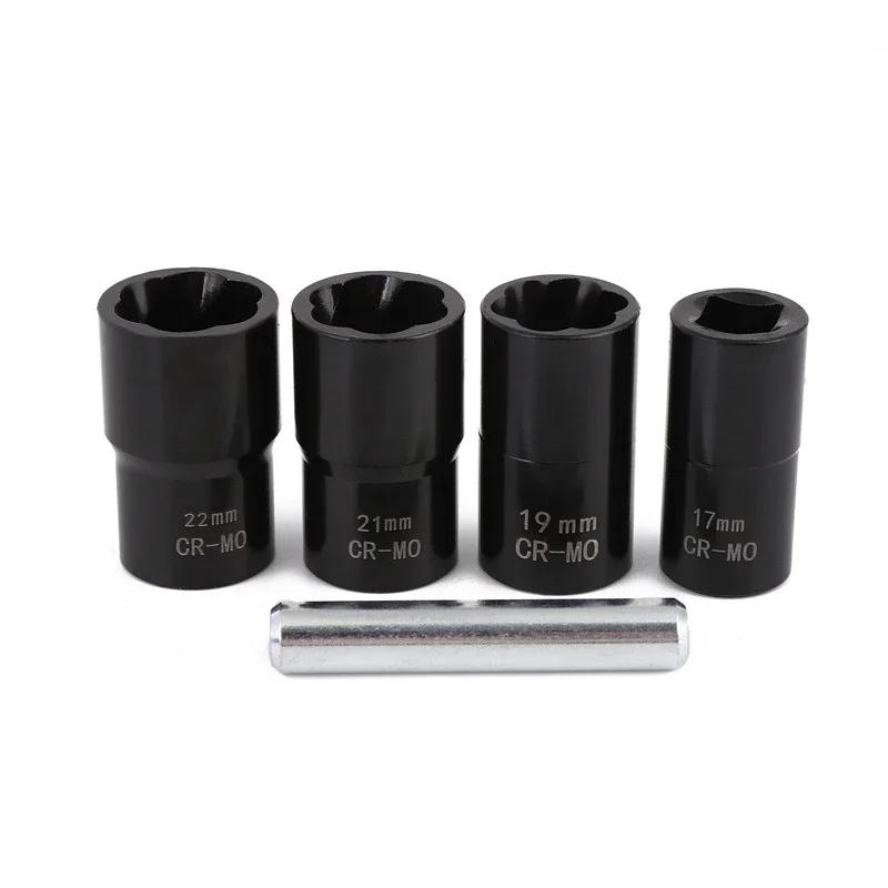 Drive Impact Bolt Nut Removal Extractor Socket Tool Set 17/19/21/22mm Twist Socket Set Lug Nut Remover Extractor Household Tools