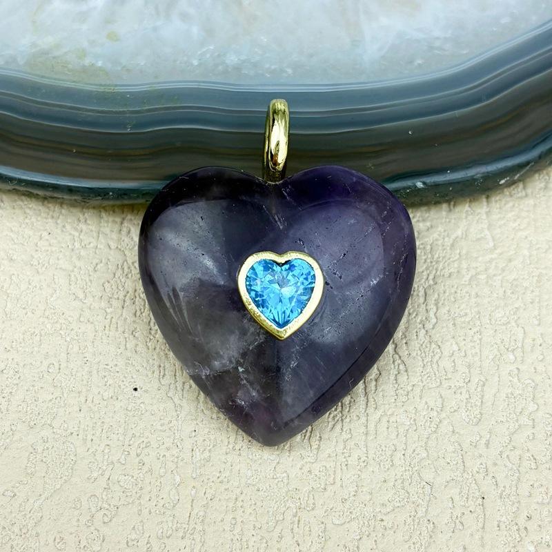 Natural Crystal Love Pendant Gemstone Pendant with Zircon Heart Flashing Stone Pendant Necklace Jewelry Making