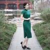 Elegant Slim Cheongsam Dress In Thickened Imitation Silk with Heavy Acetic Acid Satin – Red, Black, Green for Daily or Bridal Wear