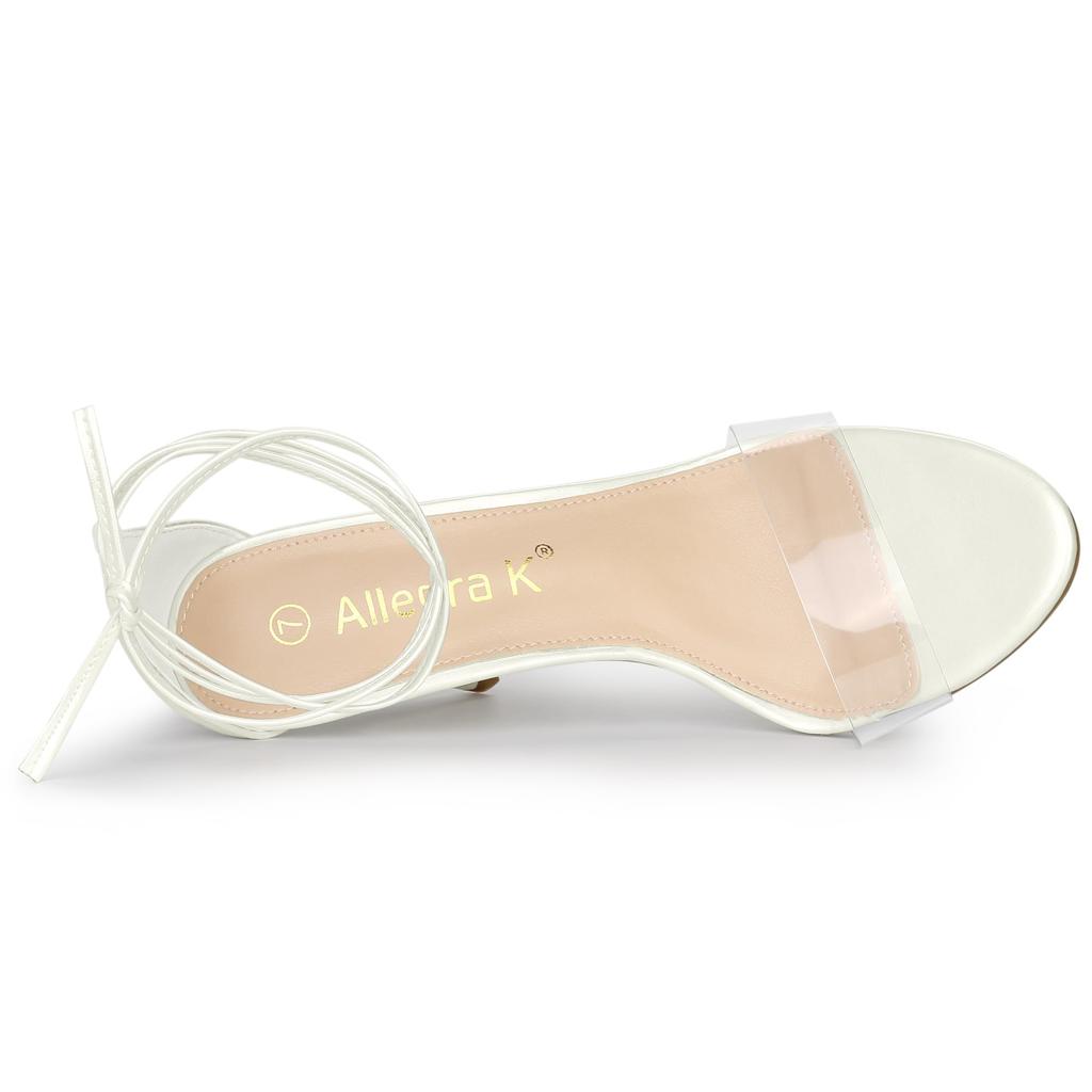 Allegra K Clear Strap Lace-Up Sandals with Stiletto Heels, White, Size 23.5cm