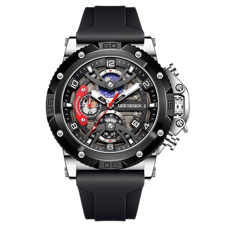 LIGE 2025 Новые мужские часы Модные повседневные силиконовые кварцевые часы Светящиеся водонепроницаемые спортивные мужские кварцевые часы