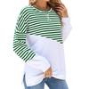 Autumn Women's Pullovers Solid Colour Round Neck Clashing Stripe Long Sleeve Top