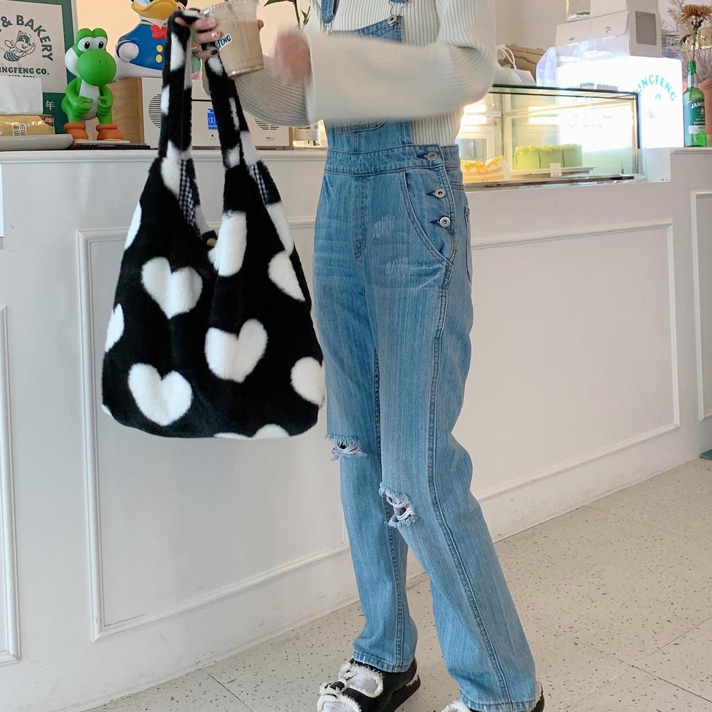 Women Autumn Winter Plush Love One Shoulder High Capacity Tank Top Bag