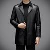 Осенью и зимой новая мода повседневная плюс бархатная кожаная куртка средней длины мужской костюм воротник темперамент кожаная ветровка