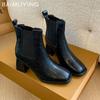 Square Toe Chunky Women Ankle Boots Leather High Heels Retro Elegant Shoes 2025 Trend Winter Designer Classic Pumps Botas Mujer