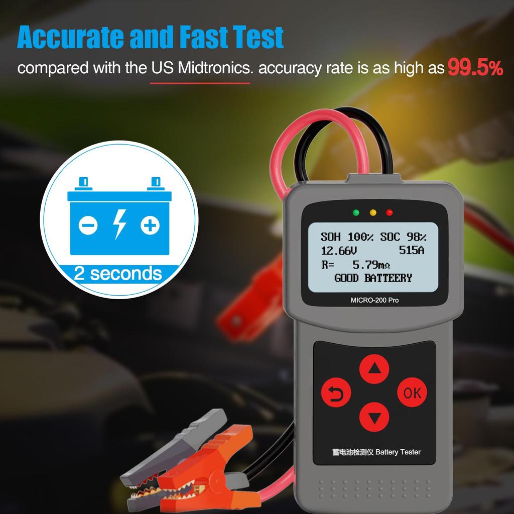 Lancol Micro200 Pro Car Battery Tester 12V 40-2000CCA Lead Acid Battery Analyzer Cranking Test Charging Test Diagnostic Tool