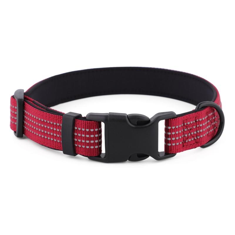 Reflective Nylon Dog Collar Medium To Large Breeds Adjustable Safety Neck Strap With 3-4 Stripes Multiple Colors