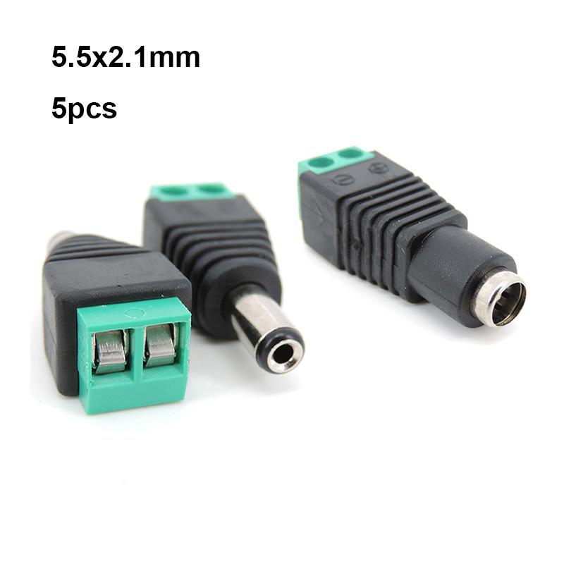 5.5mmx2.1mm DC Female Male Power Plug Adapter Connector Power Jack Socket Adapter Cable Terminal for Strip CCTV Cameras