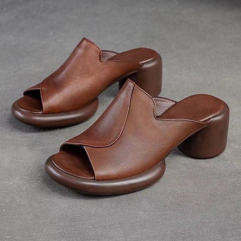 Женские тапочки с открытым носком, удобные женские сандалии на среднем каблуке, женская обувь