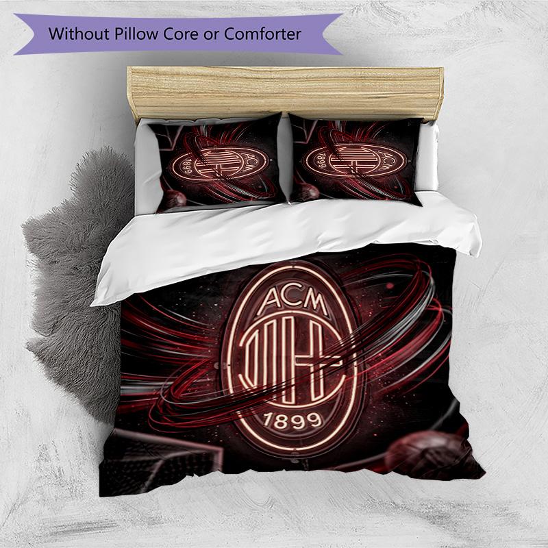 AC Milan Pattern Printed 3PCS Bedding Set Soft Skin-Friendly Washable Duvet Cover & Pillowcases Set All Season Bedroom