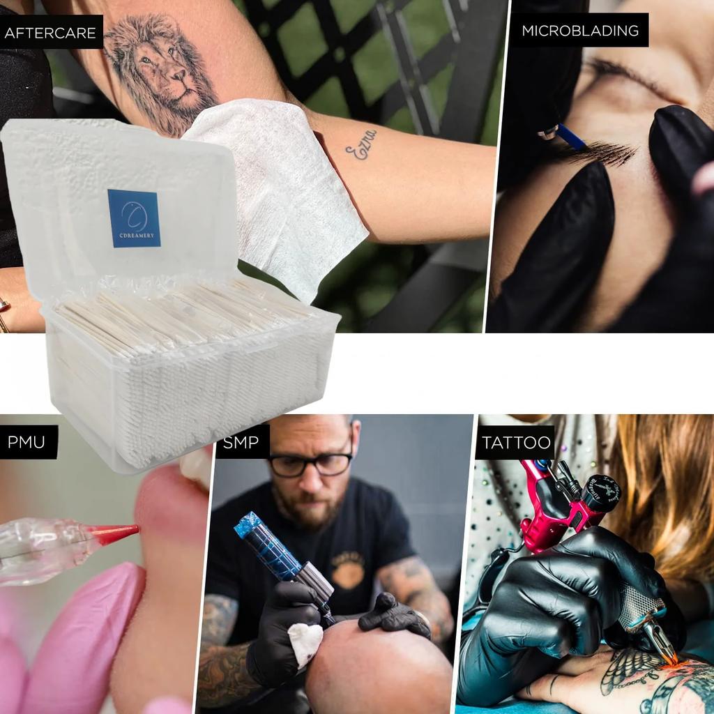 CDY2400pTATTOOBLU Уход за ушами Чистая деревянная ручка с заостренным кончиком Головка из хлопка Перманентная нить для бровей и ресниц Татуировка Красота Удаление макияжа