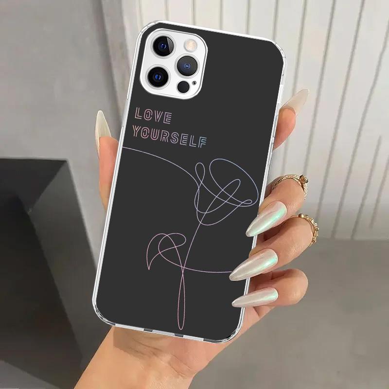 Люби Себя Цветочное Сердце Линия Kpop Чехол для Телефона для Iphone 17 Air 16 15 Plus 14 13 Mini 12 11 Pro Max 16E 7 8 SE 2020 Мягкий Funda