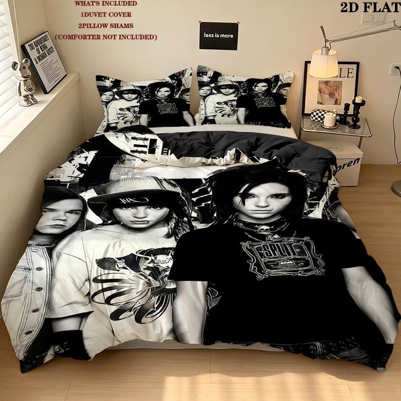 Постельное белье с индивидуальным именем, узором Tokio Hotel, домашний декор, подарок на день рождения ( 1 пододеяльник + 2 наволочки, без наполнителя),товары для фанатов.