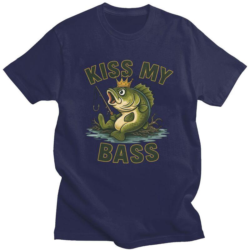 Kiss My Bass Tshirts for Men Short Sleeves T Shirt Cool Angler Fishing Lover Tshirts Pure Cotton Tees Valentines Day Gift