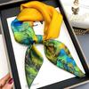 Women's Chinese-Style Retro Forest Print Silk-Like Small Square Scarf | Spring & Summer Neck Protection Scarf for Ladies