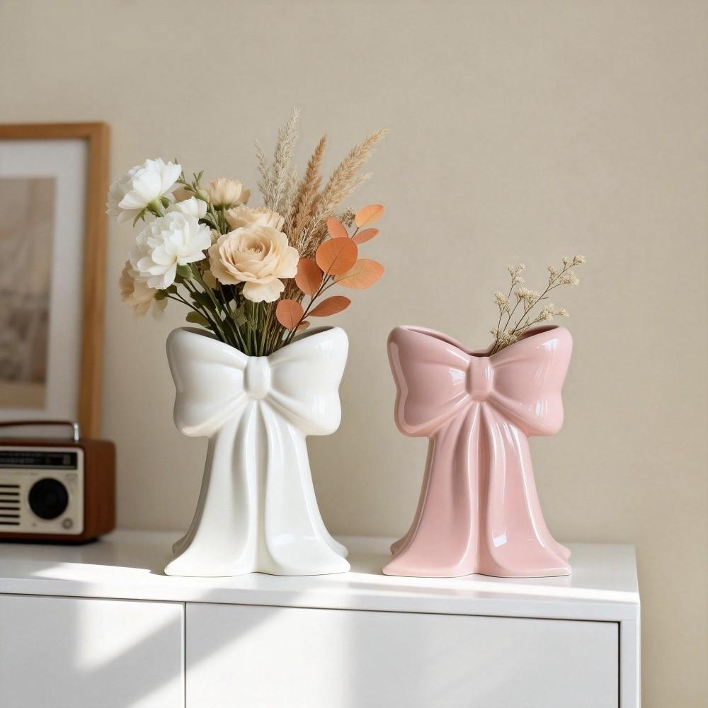 Handcrafted Ceramic Bow Vase Pink Coquette Ceramic Plant Pot Elegant Ceramic Vase Home Interior