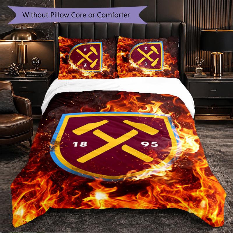West Ham United Football 3 Piece Bedding Set Soft Duvet Cover Set with Pillowcases Printed Bedroom Decor Set for Home