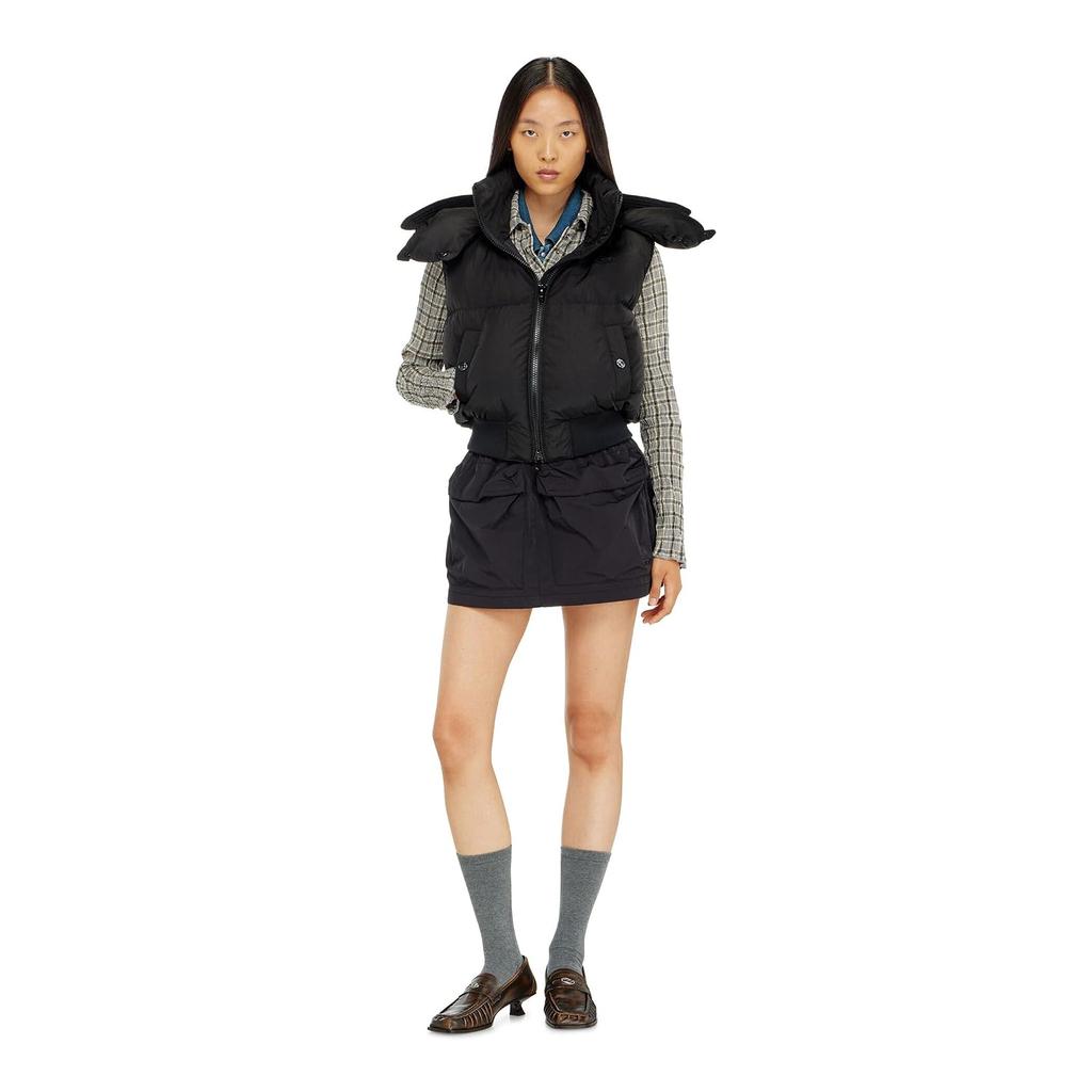 Down Vest Diesel W-PEYT-SSL-NEW-WD Women's Lightweight Wrinkled Nylon Detachable Hood A236940GHBZ
