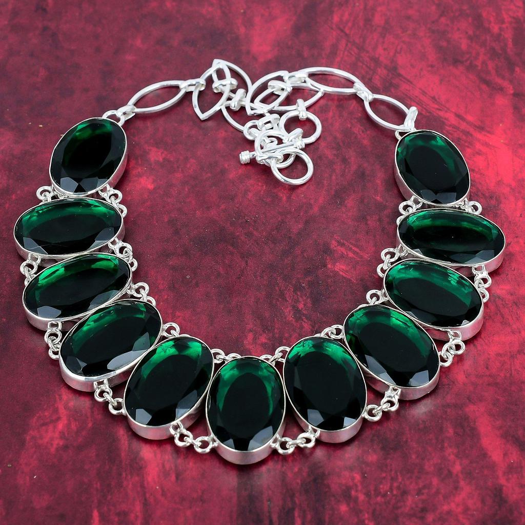 Faceted Chrome Diopside Gemstone Jewelry, 925 Solid Sterling Sliver Necklace & Bracelet Jewelry Set For Wife, Handmade Lovely Diopside Jewelry For Her
