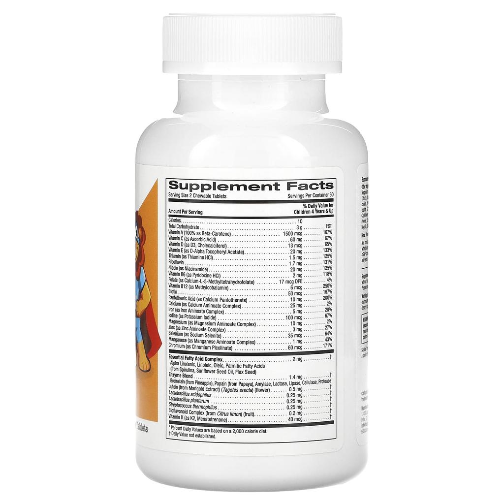 California Gold Nutrition Детские жевательные мультивитамины с пробиотиками и ферментами, ассорти фруктовых вкусов, 120 веганских таблеток