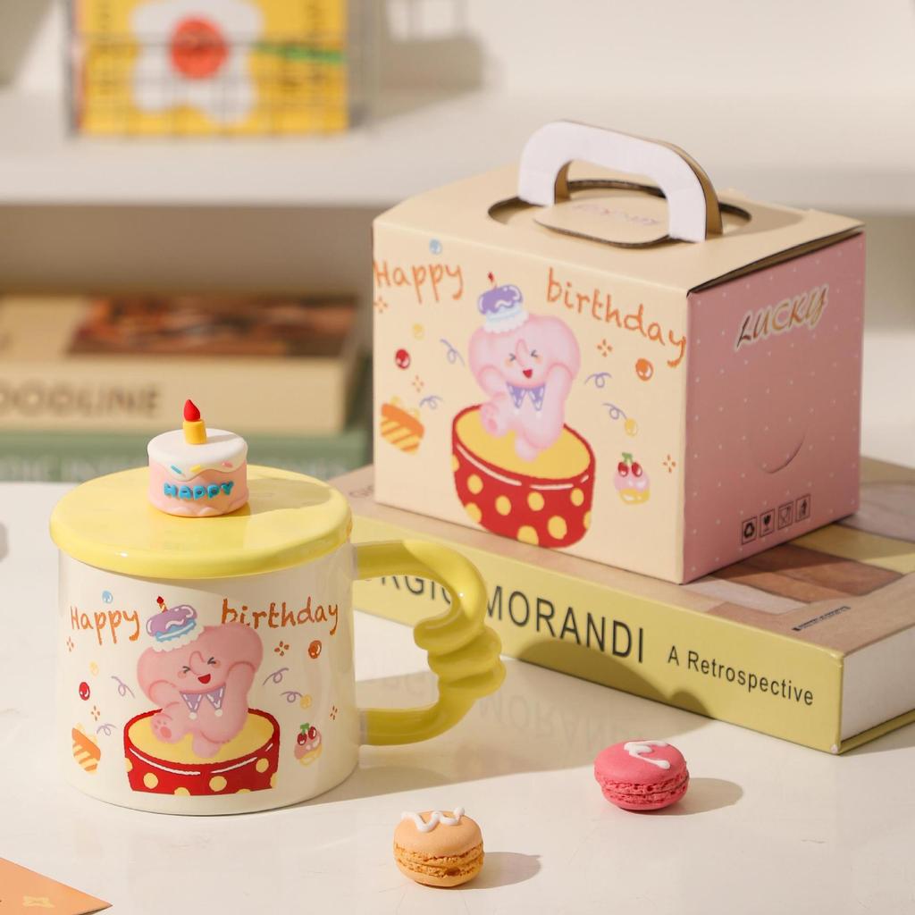 Cartoon Ceramic Cup with Lid High Value Mug Cute Girl Heart Water Cup Souvenir Gift Cup Student Drinking Water Cup