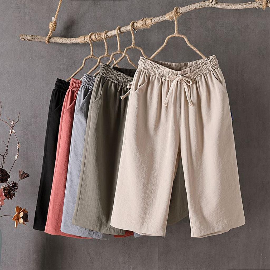 Женские широкие брюки с карманами, легкие, с высокой талией, свободные, укороченные брюки с поясом