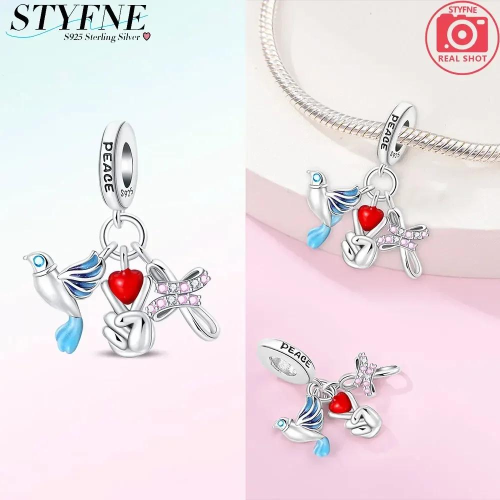 Exquisite Original Charms Copper Green Zircon Flower Bird Heart Wings Beads Fit Bracelet Women Jewelry Diy Gifts