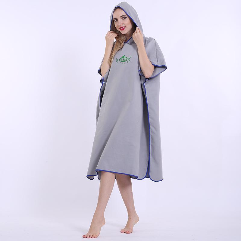 Hooded Microfiber Beach Poncho: Portable Wearable Towel Robe