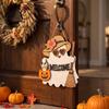 Witch Hat Wall Sign Halloween Ghost Welcome Door Hanger, Cute Wooden with & Pumpkin Party Supplies Elements, Fall Indoor Outdoor Decor for Holiday