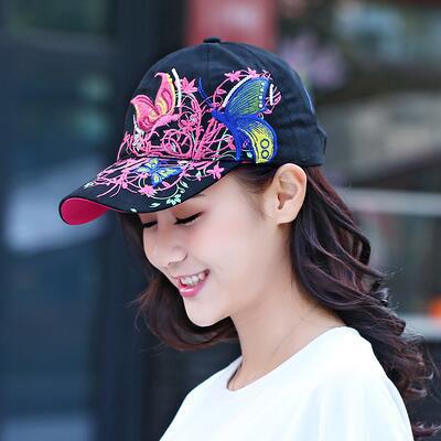 New sequined embroidered baseball cap trendy girl butterfly embroidered duck tongue trendy hat outdoor sun hat