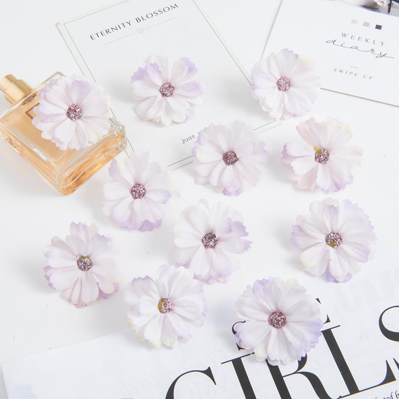 50Pcs Artificial Flowers Cheap Pink Daisy Head Mini Home Wedding Decorations Diy Scrapbook Fake Plant Christmas Wreath Headdress