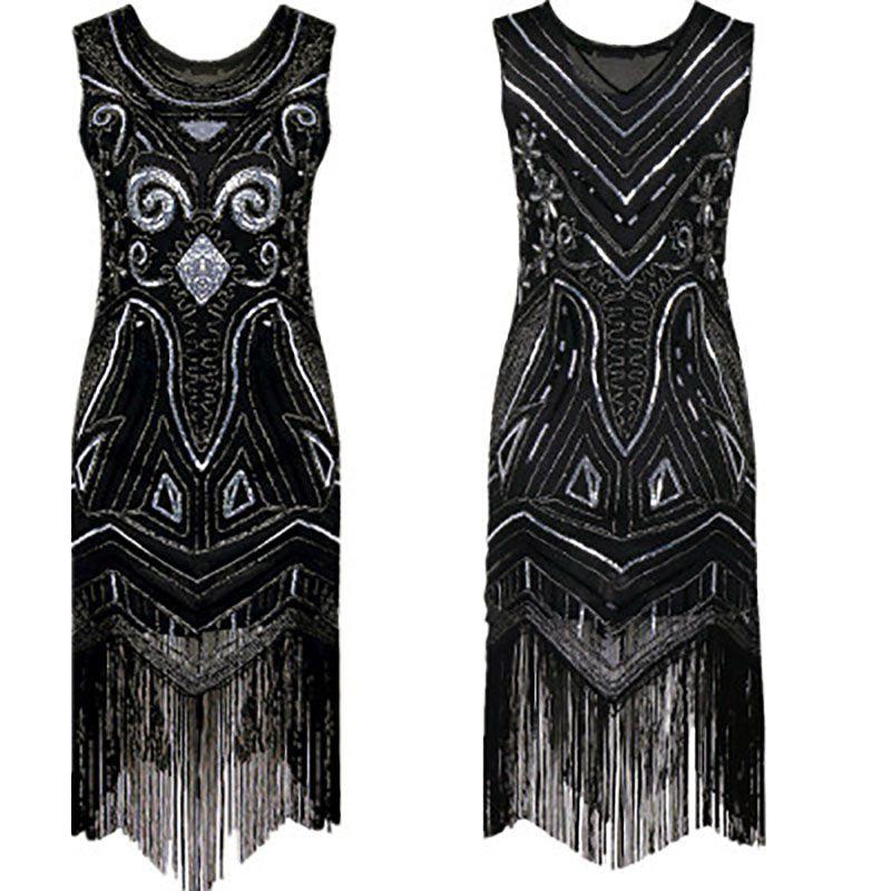 Изысканная серия Женская винтажная юбка с пайетками и бахромой без рукавов Платье с бисером и кисточками для модных женщин