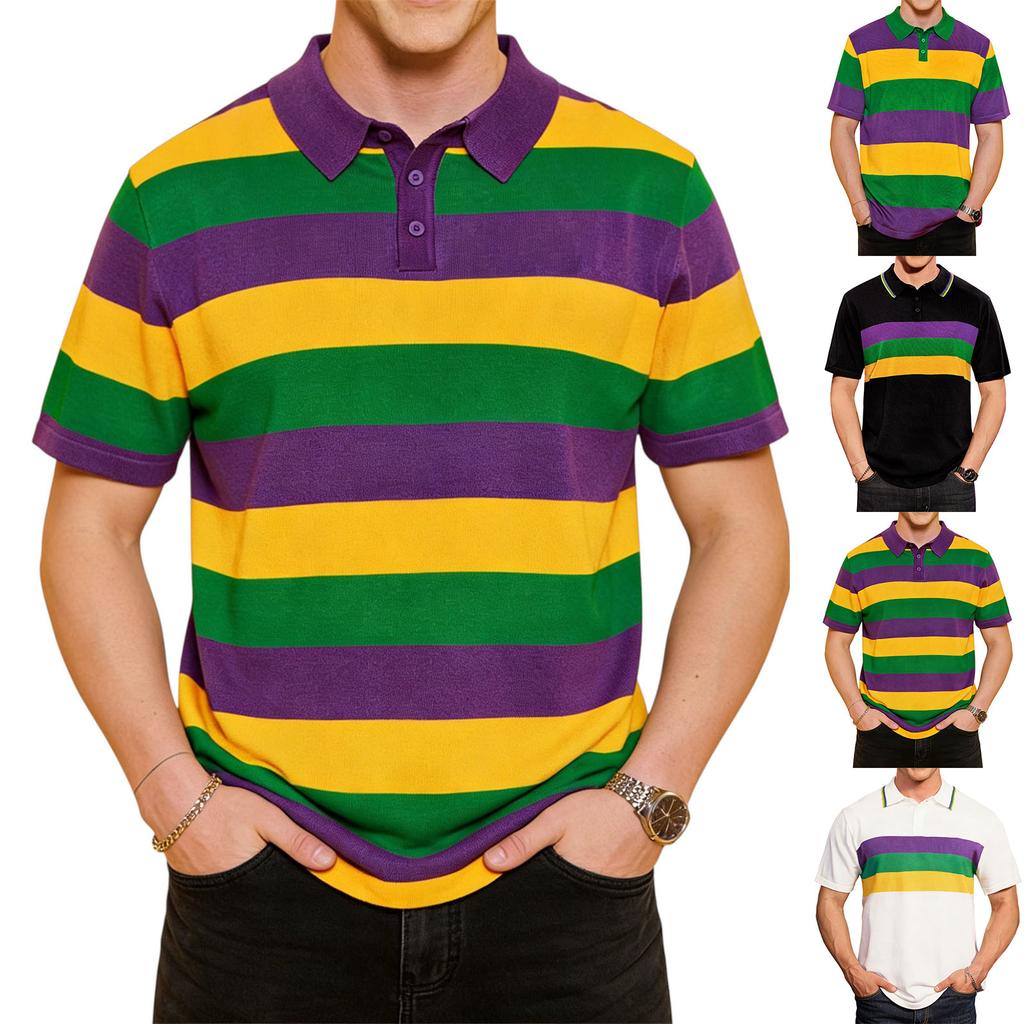 Мужская повседневная рубашка с цветными блоками и полосками, с коротким рукавом