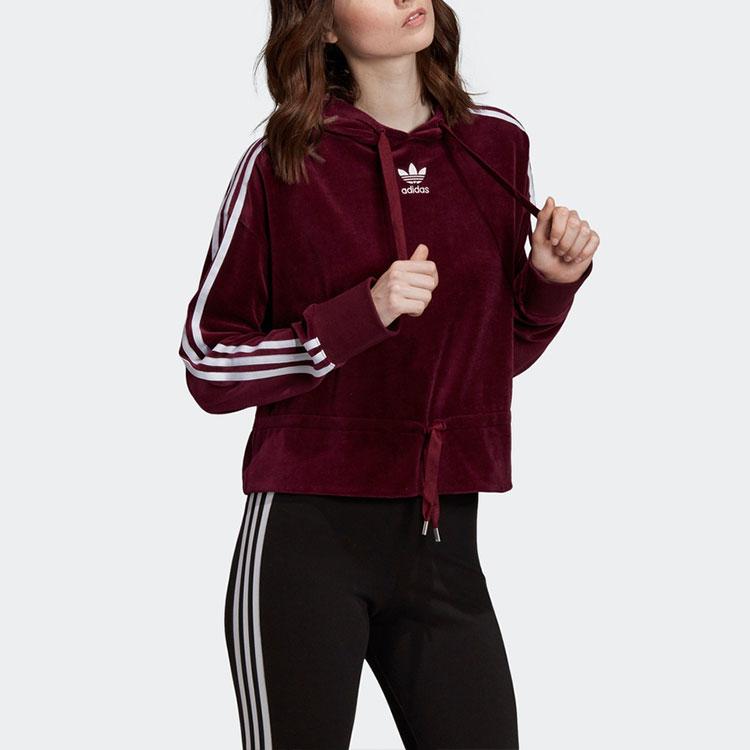 adidas Оригинальные Укороченные Худи на молнии с V-образным вырезом Повседневный Пуловер Американский Винтаж Спортивный Полосатый Колледжный Свитшот Женские Худи Темно-Фиолетовый FN2793