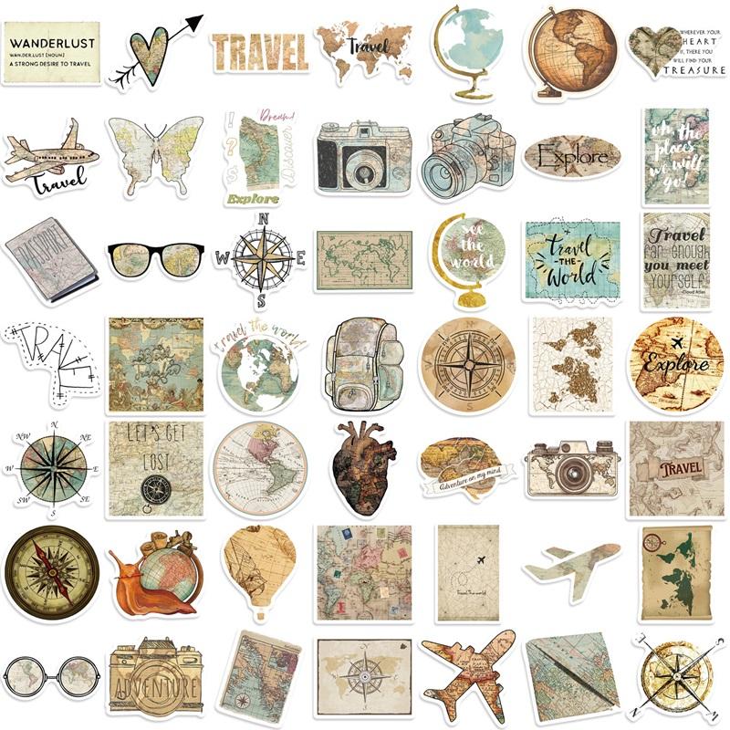 10/30/50PCS Vintage Tourist Map PVC Sticky Sticker Aesthetic Children's Stationery DIY Decoration Scrapbooking School Supplies