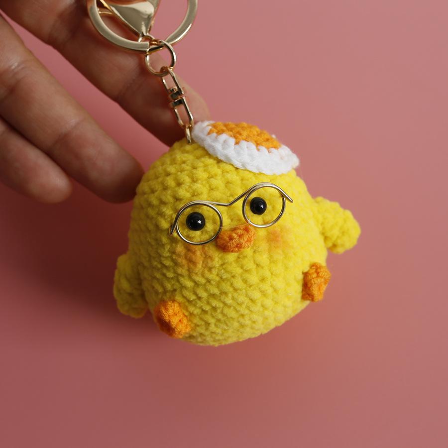 Cute Glasses Chick Crochet Keychains Knitting Cartoon Chick Doll Keyrings For Bag Pendant Knitted Funny Duck Keyrings Wholesale