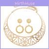 Fashion Solid Color Hollow Design Women Metal Necklace Collar Round Earring Set For Gift And Occasion