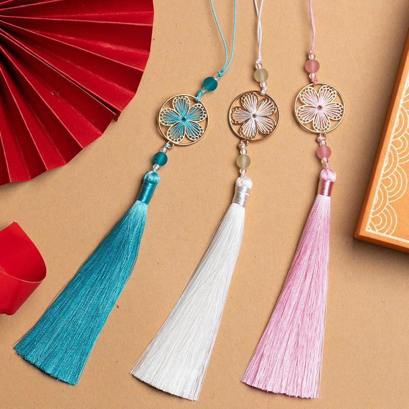 1PC Craft Thousand Leaf Tassel Pendant Polyester Peach Blossom Tassel Beads Charms