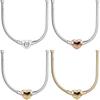 Original Rose Gold Smooth Love Heart Clasp Snake Chain Necklace 925 Sterling Silver Necklace for Bead Charm Jewelry