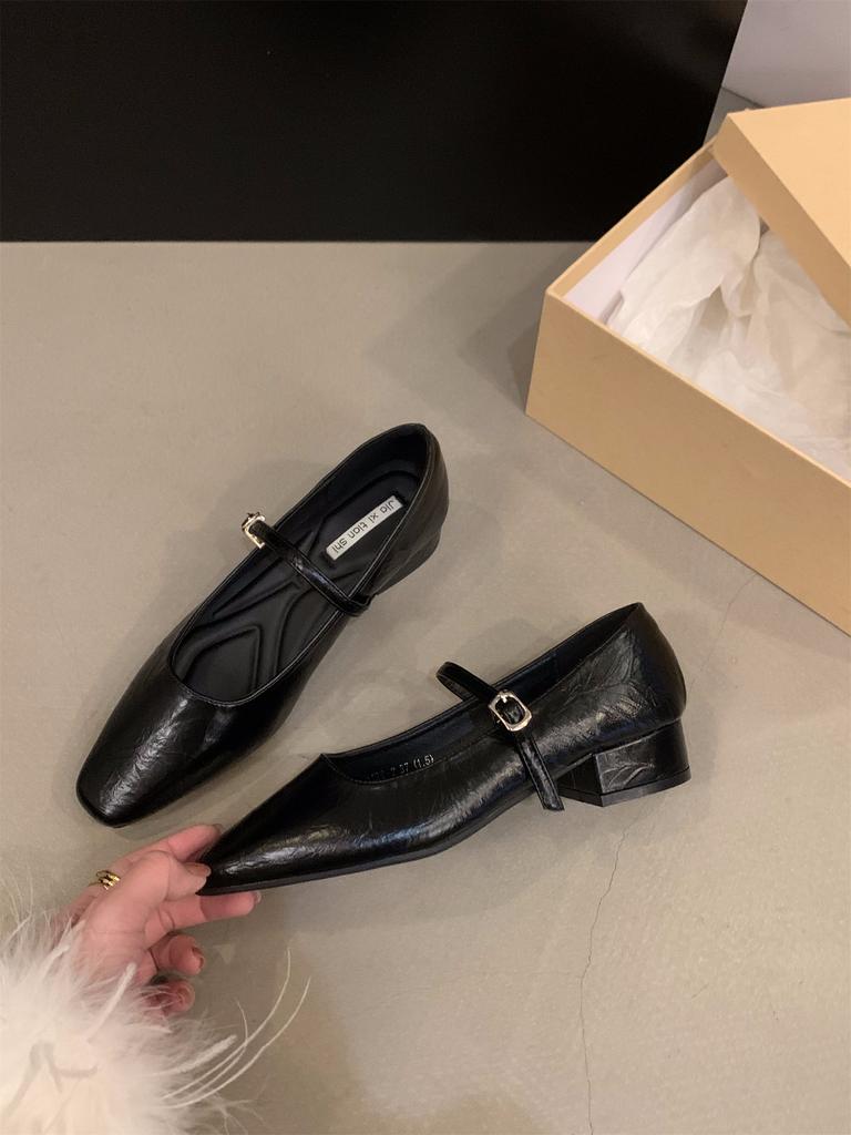 Coarse heel silver Mary Jane single shoes women's shoes 2025 new spring and autumn square head French spring with skirt evening shoes