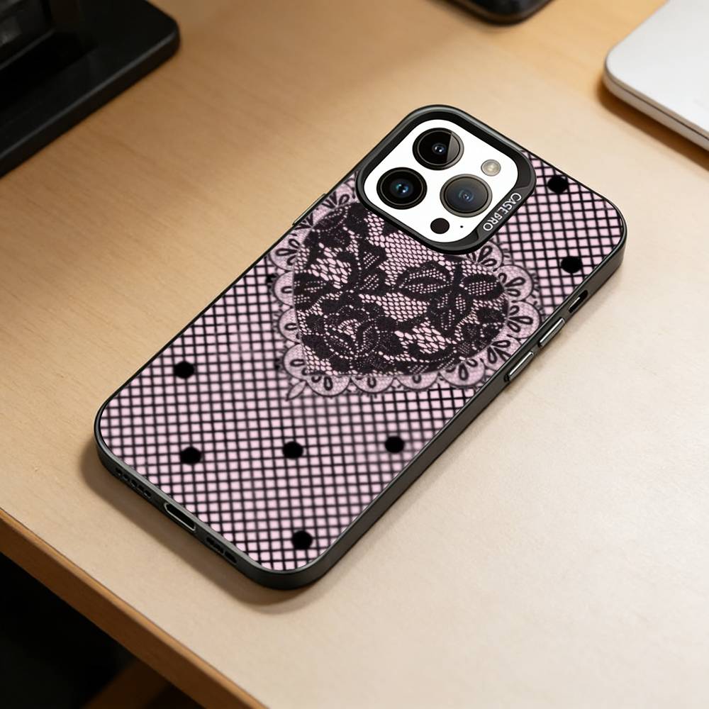 Элегантный дизайн с принтом черного кружева Чехол для телефона для iPhone 17, 16, 15, 14, 13, 12, 11 Plus, Pro Max, XS, Цветная серебристо-черная крышка