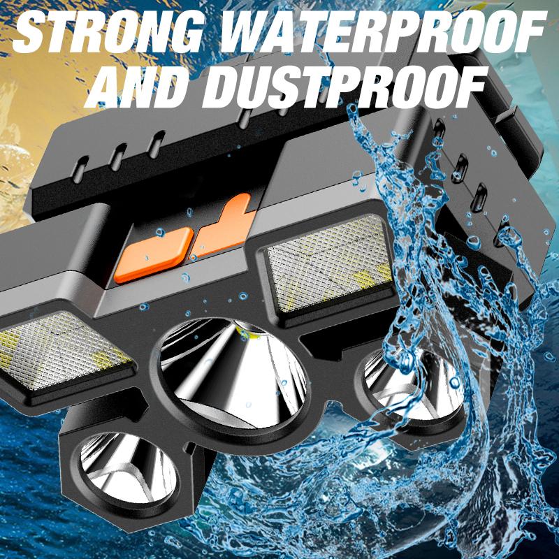 Led Five Head Headlight Strong Light Super Bright Rechargeable Fishing Lamp Long Range Head Mounted Mine Lamp Flashlight