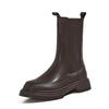 Fashion Hot Genuine Leather Women's Boots Office Lady Slip-On Chelsea Boots Fashion Ankle Boots Round Toe Flat with Women Shoes Platform